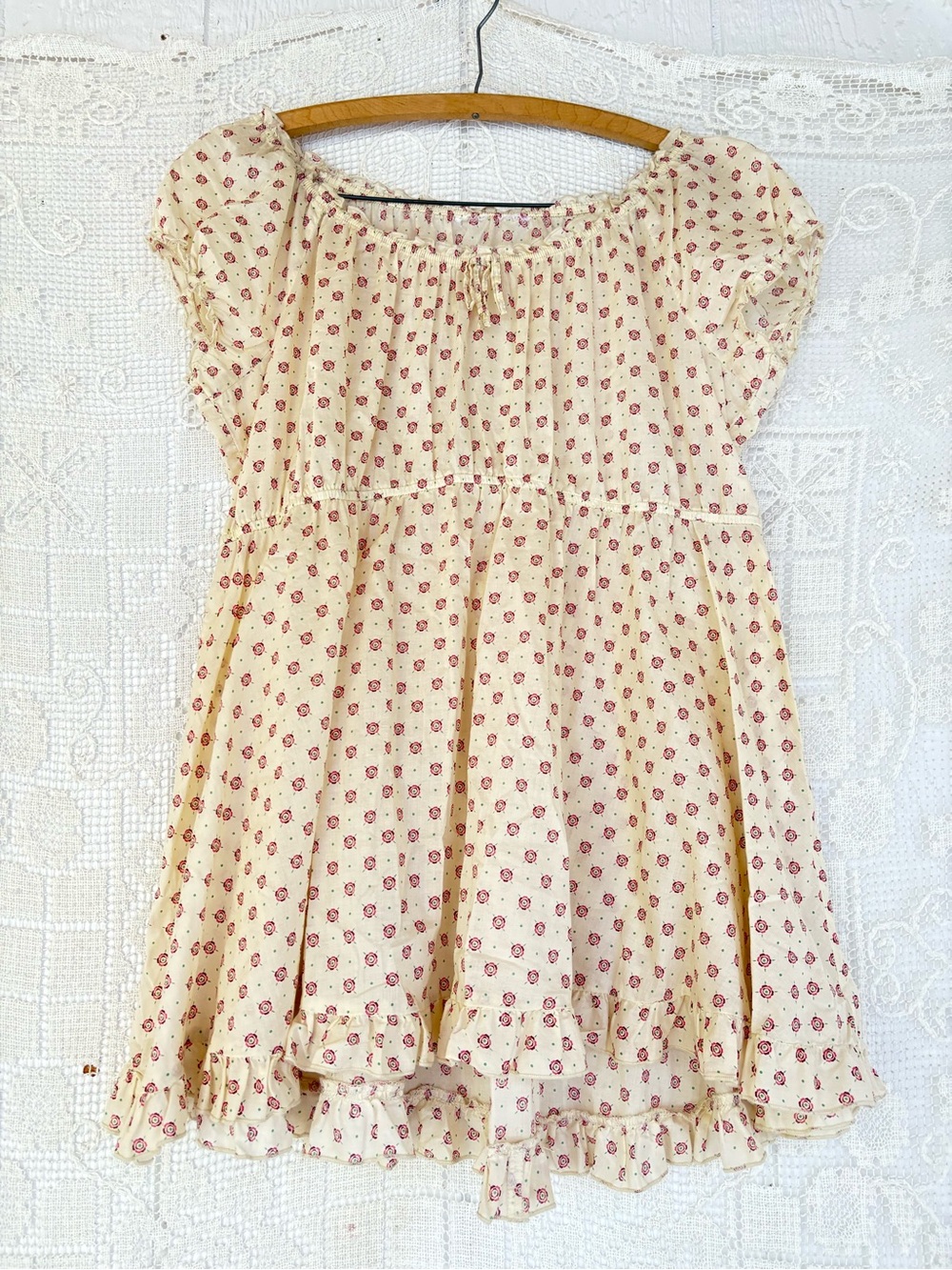 Babydoll Tunic Cream Floral Peasant Top XL
